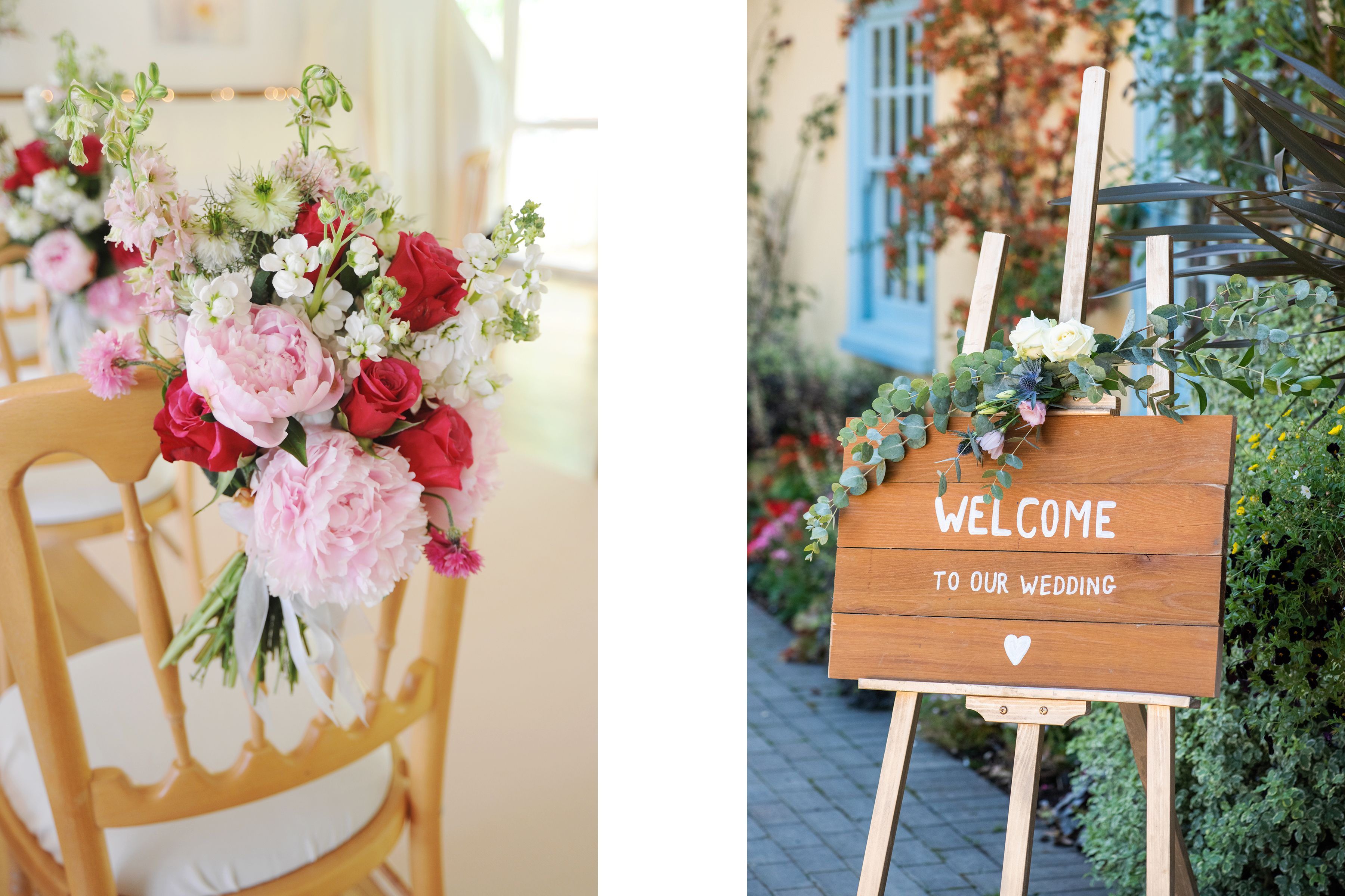 ceremony flowers and sign