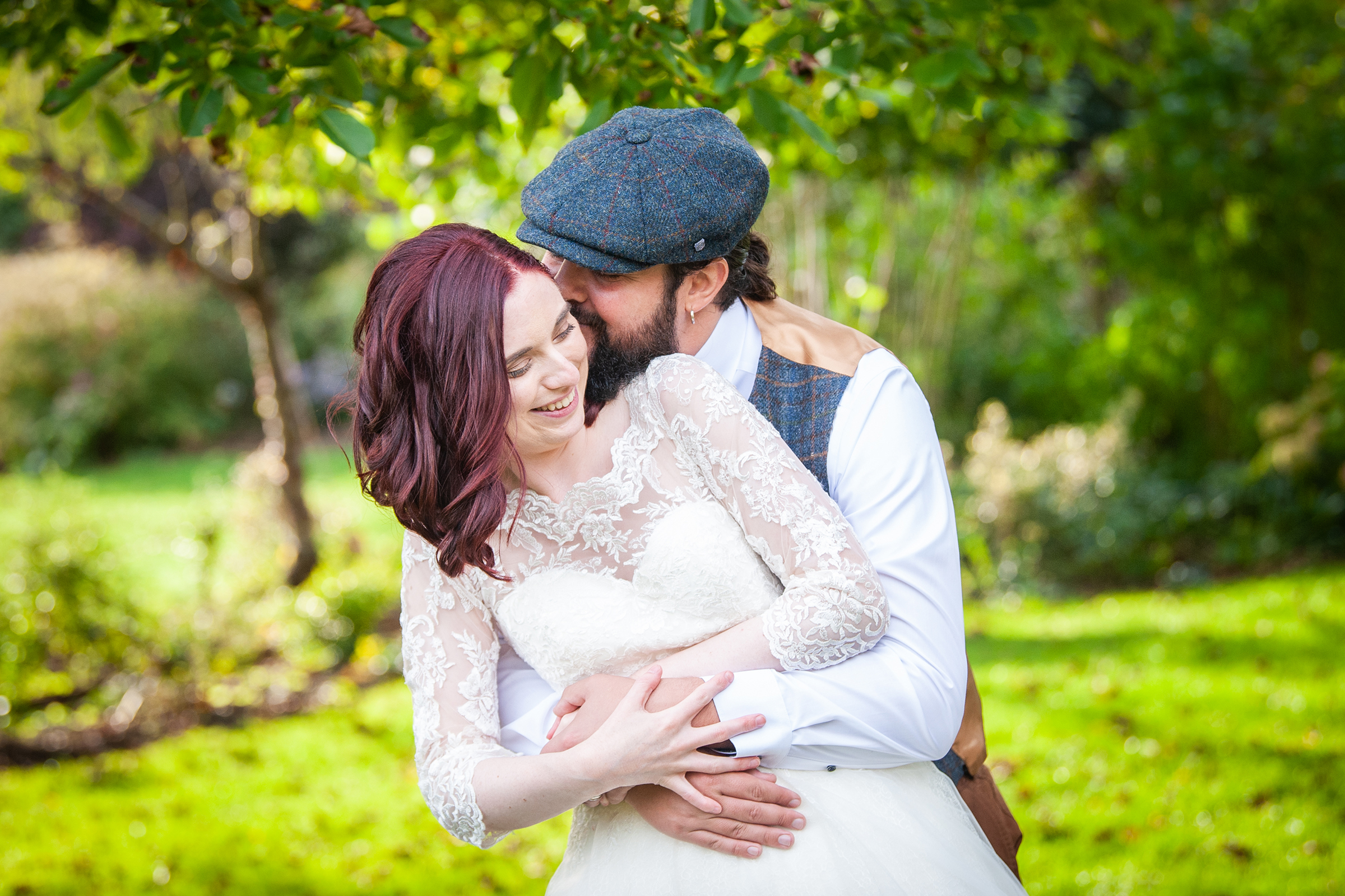 bride and groom hug