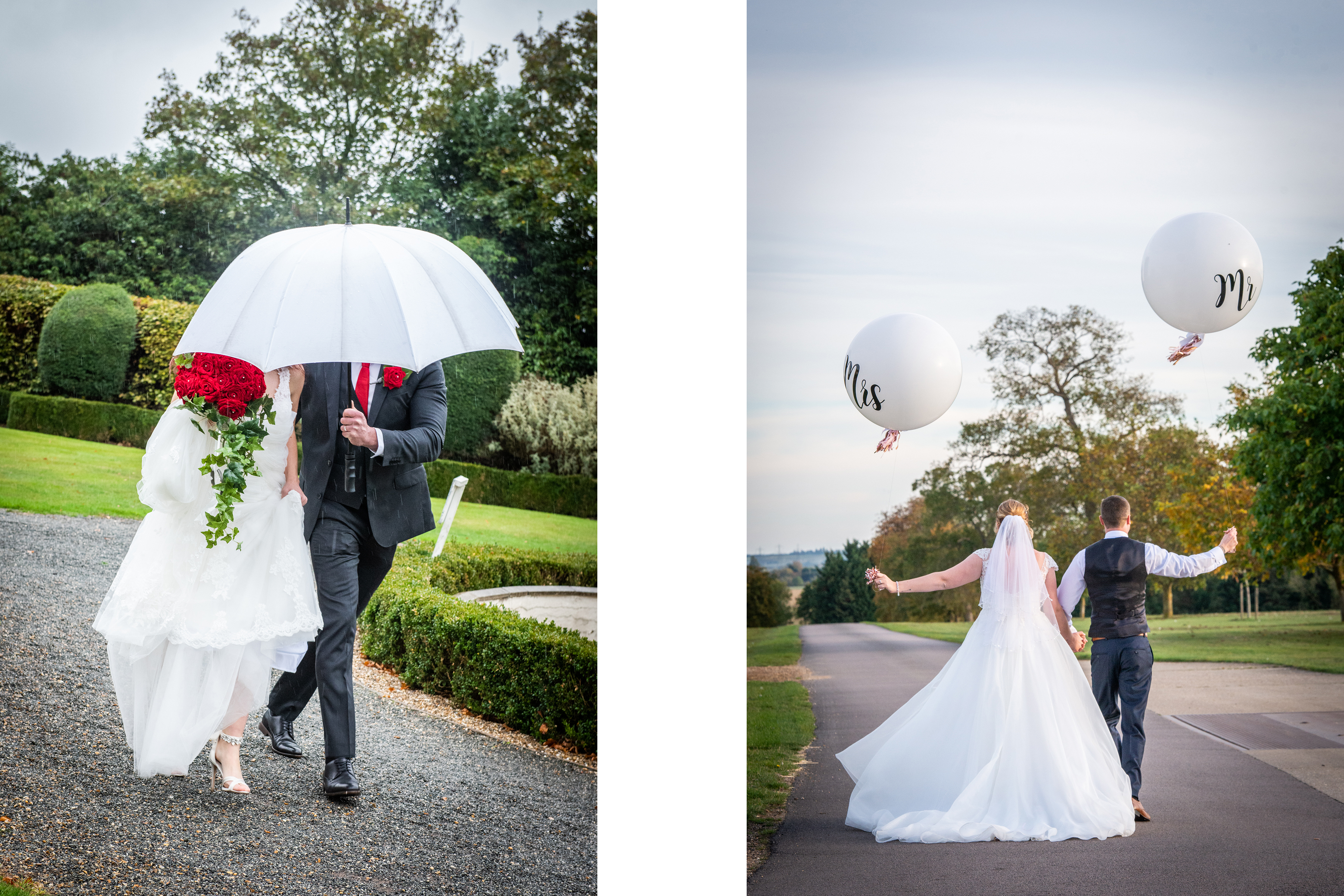 bride and groom with umbrella