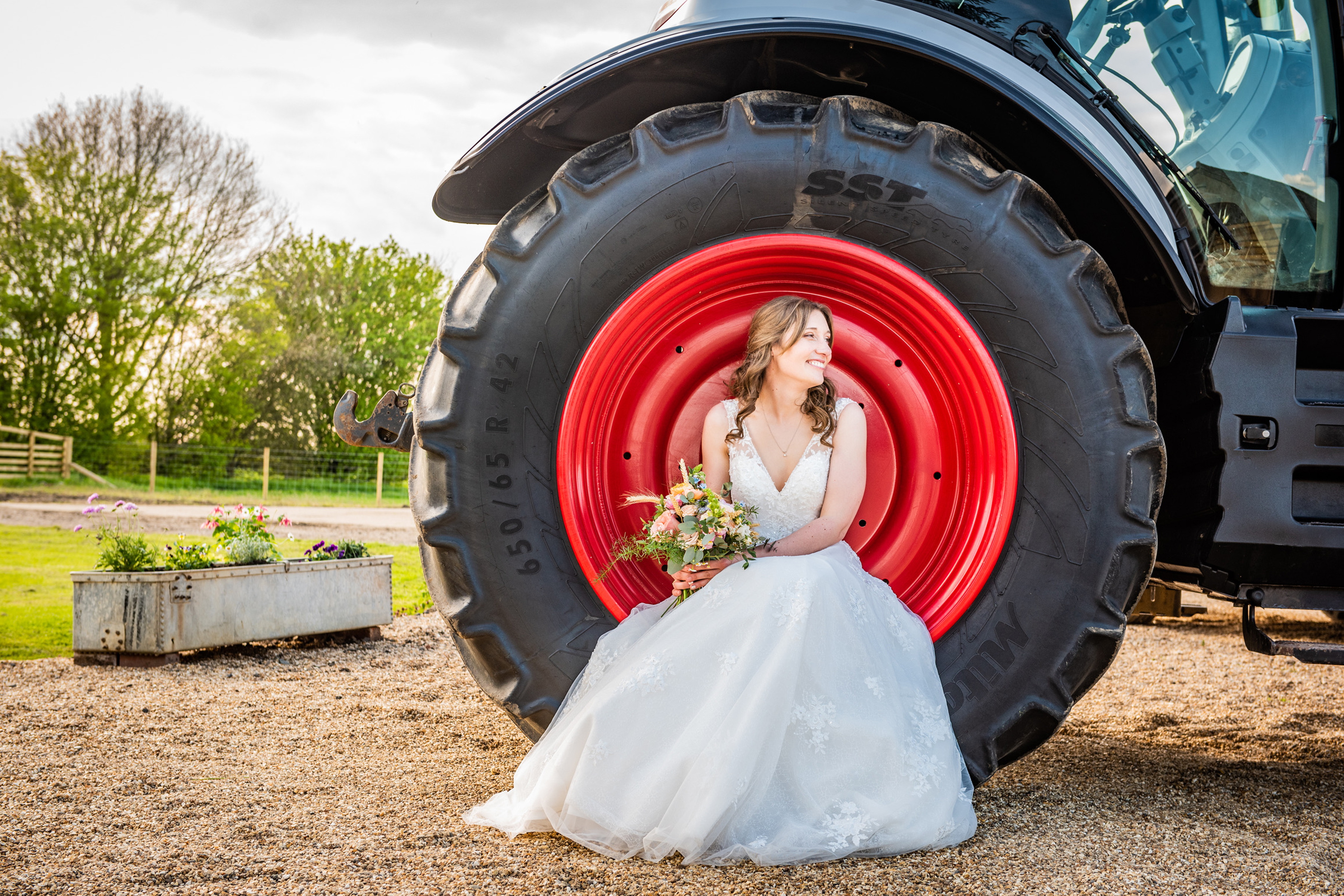 bride with tractor